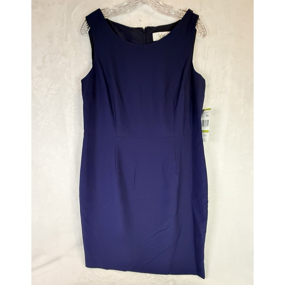 Le Suit Navy Sheath Dress 14P Petite Career Cocktail Office Classic NWT